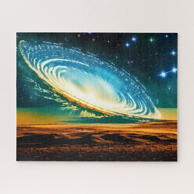 Cosmic Artistic Galaxy Over Desert Planet in Space Jigsaw Puzzle (Horizontal)