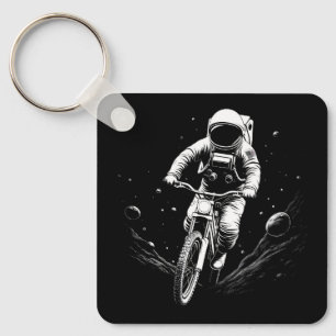 Cosmic Astronaut Bike Ride Space Adventure Keychain