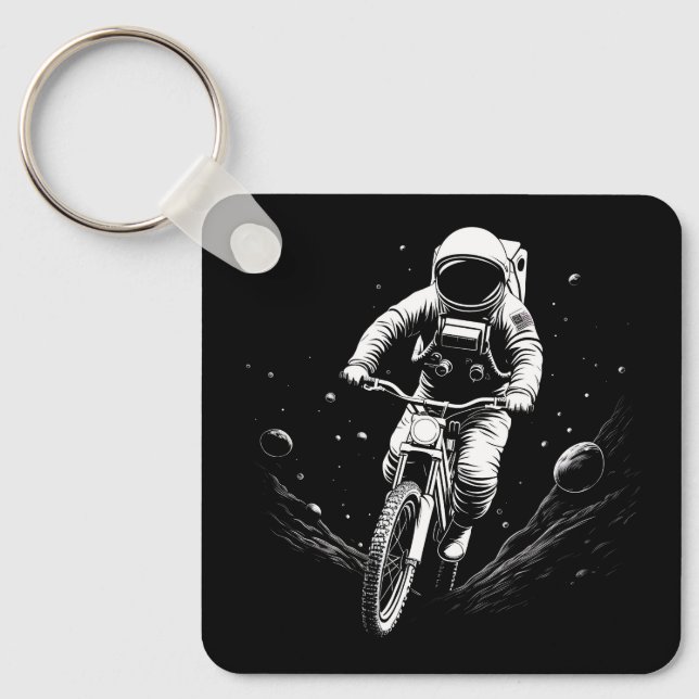 Cosmic Astronaut Bike Ride Space Adventure Keychain (Front)
