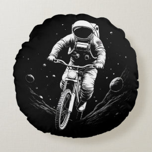 Cosmic Astronaut Bike Ride Space Adventure Round Pillow