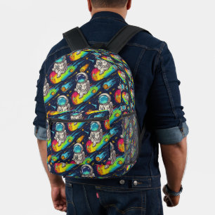 Cosmic Astronaut Meteor Ride Pattern Printed Backpack