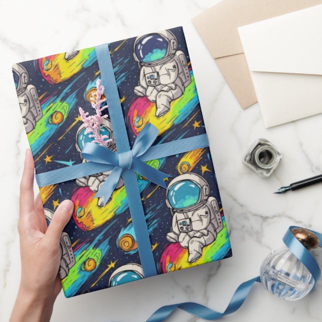 Cosmic Astronaut Meteor Ride Pattern Wrapping Paper (Gifting)