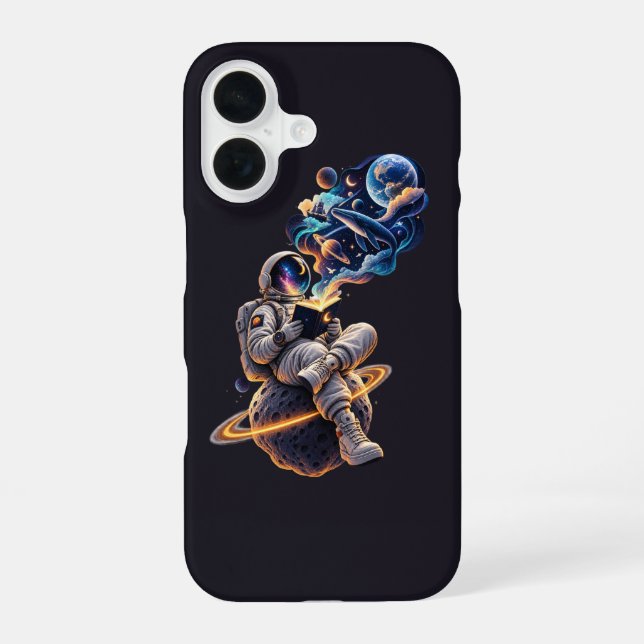 Cosmic Astronaut Reading Space Adventure iPhone 16 Case (Back)