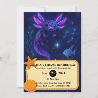 Cosmic Axolotl Among Stars Birthday  Invitation