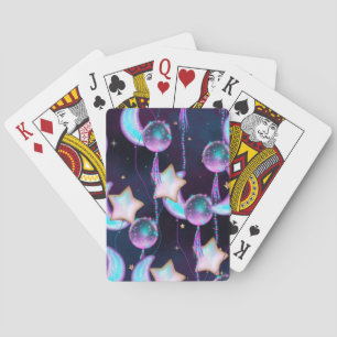 Cosmic Balloons   Blue Purple Moon Stars Planets Playing Cards