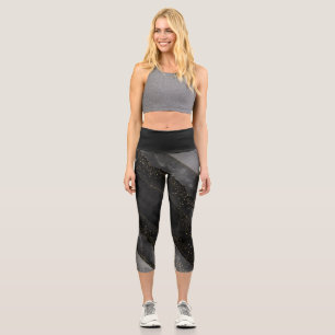 Cosmic black grey star celestial gradient striped capri leggings