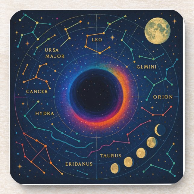 Cosmic Black Hole & Constellations Art - Celestial Coaster (Front)
