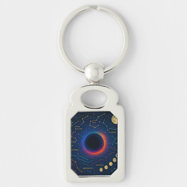 Cosmic Black Hole & Constellations Art - Celestial Keychain (Front)