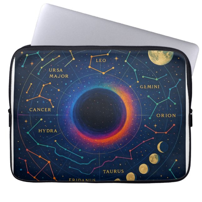 Cosmic Black Hole & Constellations Art - Celestial Laptop Sleeve (Front)
