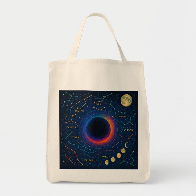 Cosmic Black Hole & Constellations Art - Celestial Tote Bag (Front)