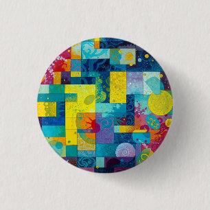 Cosmic Bloom Garden: Abstract Mosaic of Dreams 1 Inch Round Button