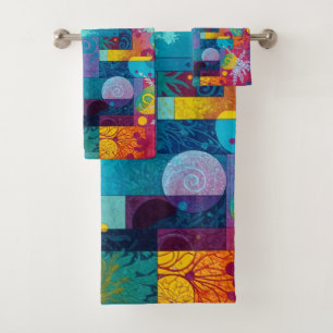 Cosmic Bloom Garden: Abstract Mosaic of Dreams Bath Towel Set