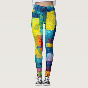 Cosmic Bloom Garden: Abstract Mosaic of Dreams Leggings