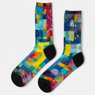 Cosmic Bloom Garden: Abstract Mosaic of Dreams Socks