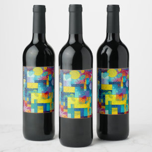 Cosmic Bloom Garden: Abstract Mosaic of Dreams Wine Label