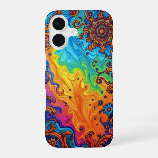    Cosmic Bloom: Surreal Energy Flow iPhone 16 Case (Back)