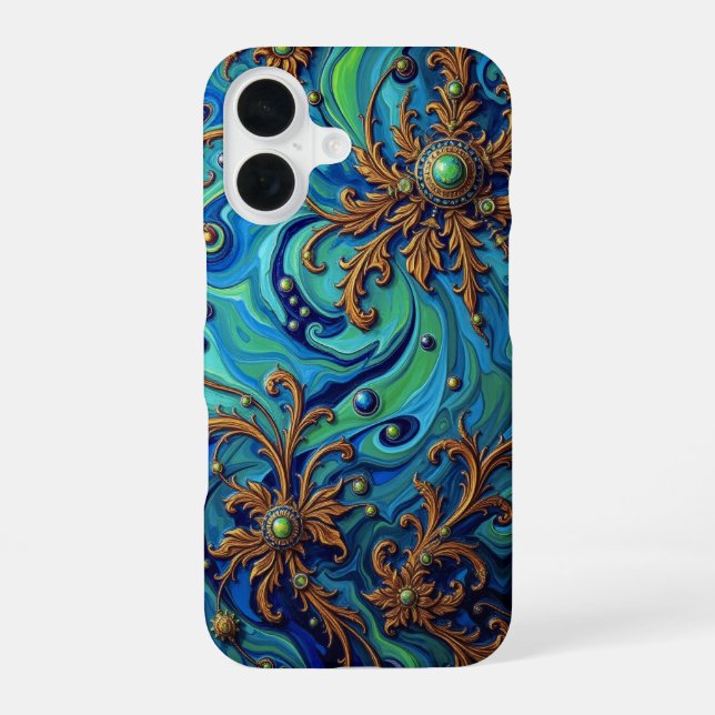    Cosmic Bloom: Surreal Energy Flow iPhone 16 Case (Back)