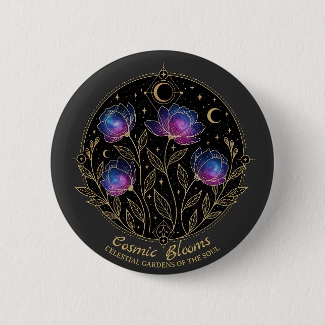 Cosmic Blooms – Celestial Floral Mandala flowers 2 Inch Round Button (Front)