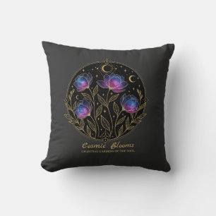 Cosmic Blooms – Celestial Floral Mandala flowers Throw Pillow