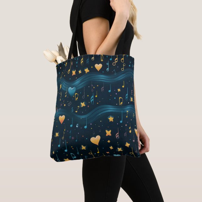 Cosmic Blue and Gold Musical Large Tote (Close Up)
