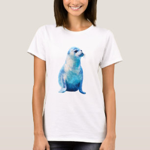 Cosmic Blue Galaxy Watercolor Seal Portrait Women T-Shirt