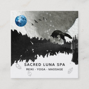 *~* Cosmic Blue Moon Fox Leaping Pine Tree  Square Business Card