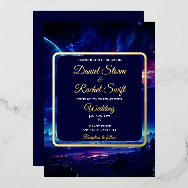 Cosmic Blue Nebula Celestial Union Wedding   (Front/Back)