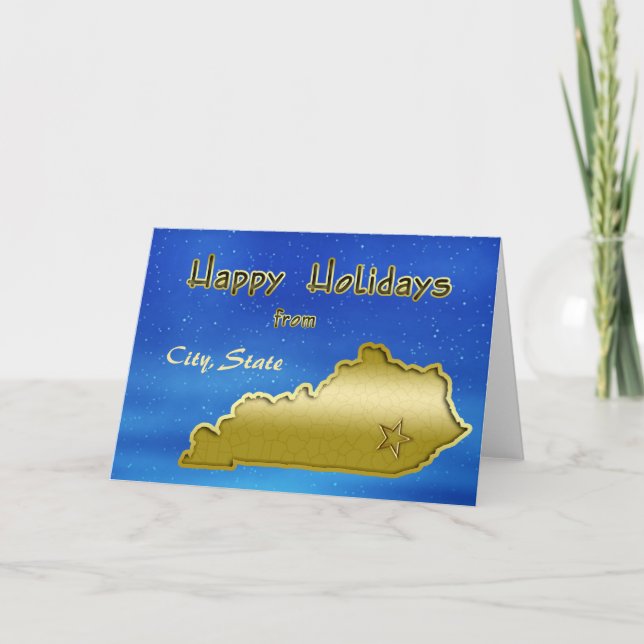 Cosmic Blue Sky Kentucky Map Custom Holiday Card (Front)