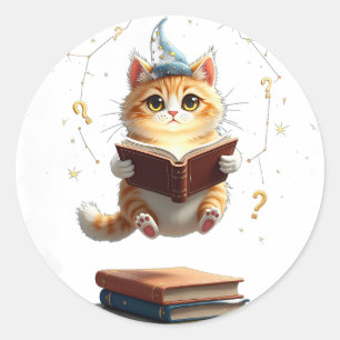 Cosmic Book Lover Cat Reading In Space Classic Round Sticker