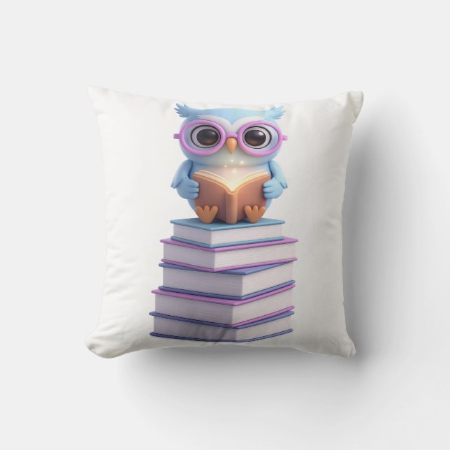 Cosmic Book Owl Throw Pillow (Front)