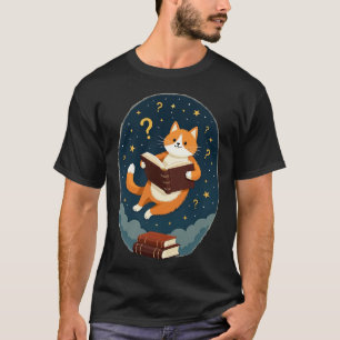 Cosmic Bookworm Cat Space Reading Astronaut Cat Bo T-Shirt