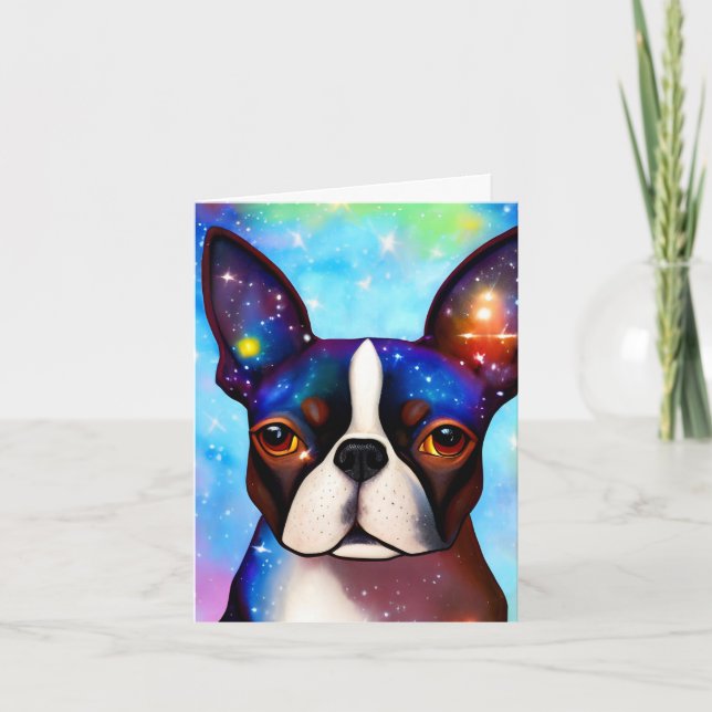 Cosmic Boston Terrier, Birthday Card (Front)