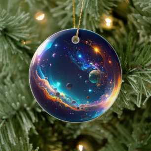 Cosmic Bubble Galaxy Fantasy Art Ceramic Ornament