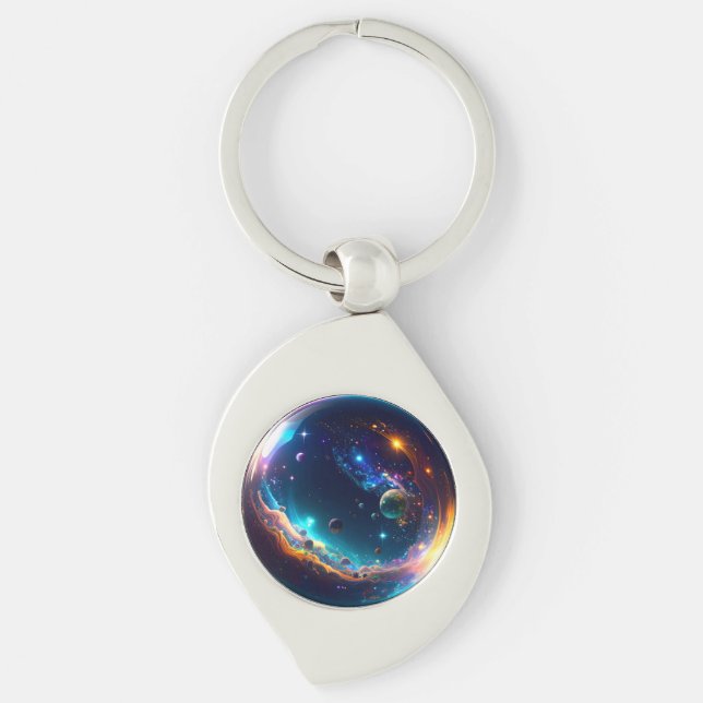 Cosmic Bubble Galaxy Fantasy Art Keychain (Front)