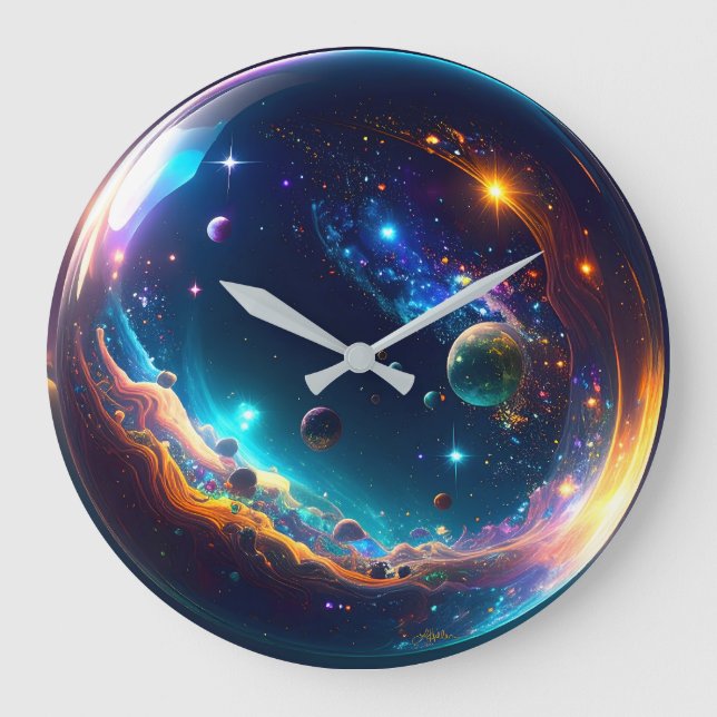 Cosmic Bubble Galaxy Fantasy Art Large Clock (Front)