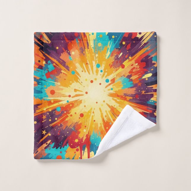 Cosmic Burst Abstract Splatter Art Bath Towel Set (Wash Cloth)
