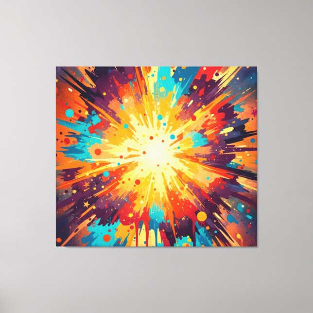 Cosmic Burst Abstract Splatter Art Canvas Print (Front)