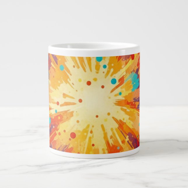 Cosmic Burst Abstract Splatter Art Large Coffee Mug (Front)
