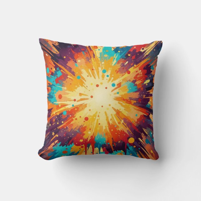 Cosmic Burst Abstract Splatter Art Throw Pillow (Front)
