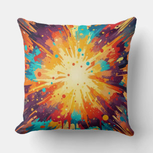 Cosmic Burst Abstract Splatter Art Throw Pillow