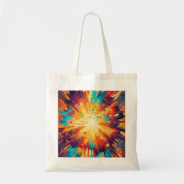 Cosmic Burst Abstract Splatter Art Tote Bag (Front)