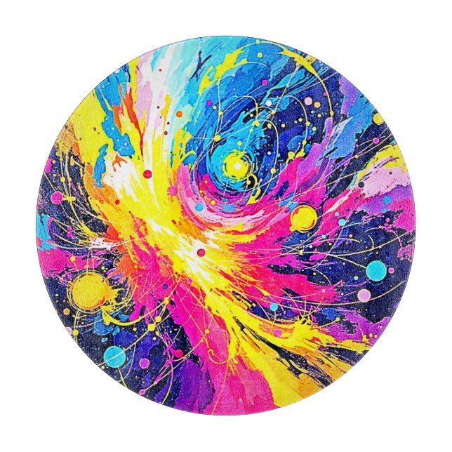 Cosmic Burst: Vibrant Splatter Art Cutting Board (Front)