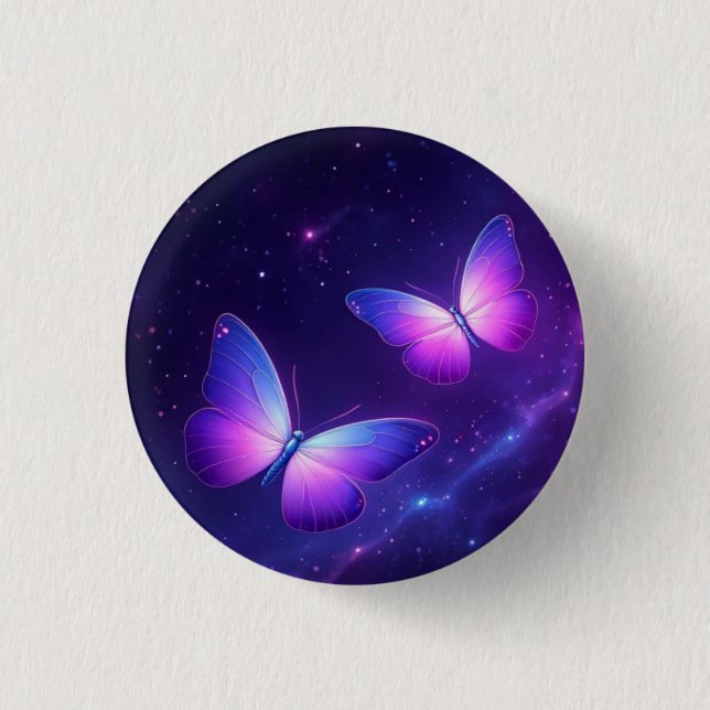 Cosmic Butterfly Duo – Dreamy Galaxy Night 1 Inch Round Button (Front)