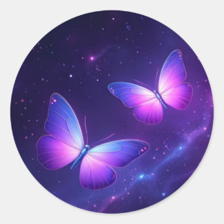 Cosmic Butterfly Duo – Dreamy Galaxy Night Classic Round Sticker