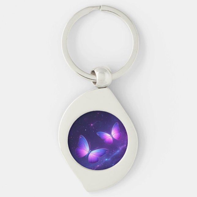 Cosmic Butterfly Duo – Dreamy Galaxy Night Keychain (Front)