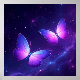 Cosmic Butterfly Duo – Dreamy Galaxy Night Poster