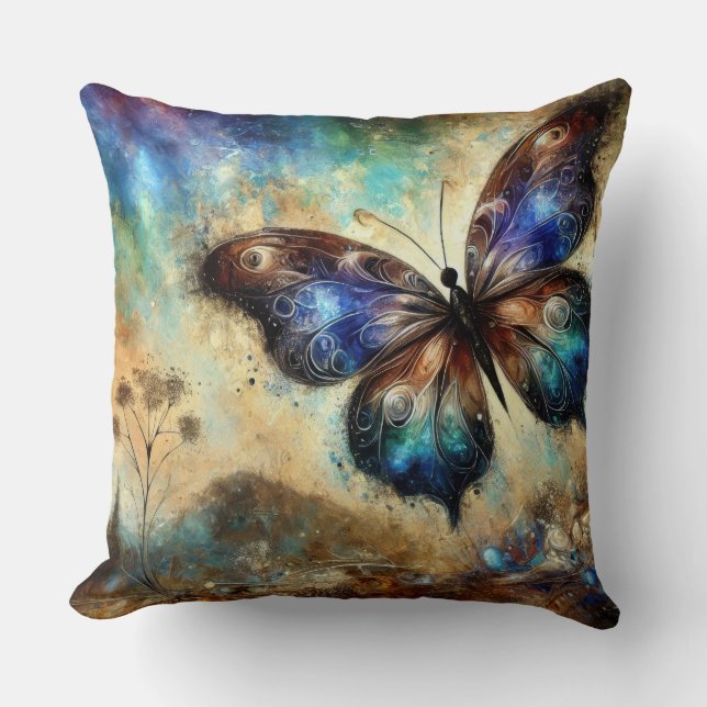 Cosmic Butterfly Fantasy Artwork Throw Pillow (Front)