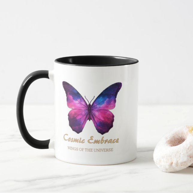 Cosmic Butterfly Galaxy Wings Mug (With Donut)