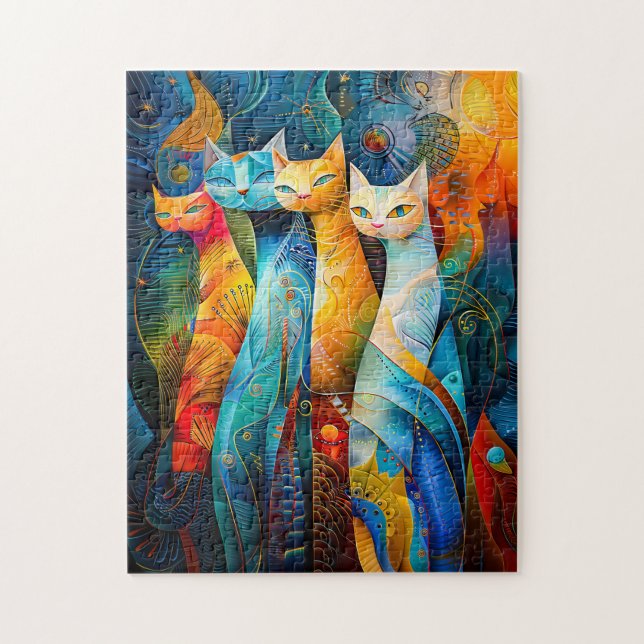 Cosmic Cat Art with Stellar Background Jigsaw Puzzle (Vertical)