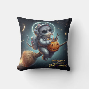 Cosmic Cat Astronaut: Magic and Space Adventure Throw Pillow